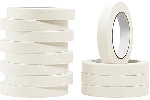 HEYSTYLE Masking Tape 1/2 Inch x 55 Yards (12.5mm x 50m) - 12 Rolls, No Residue Beige White Painters Tape, Craft Tape, Strong
