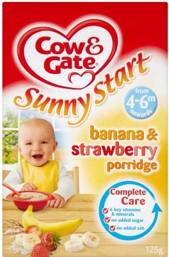THREE PACKS of Cow & Gate Sunny Start Banana & Strawberry Porridge Stage 1 125g by Cow & Gate