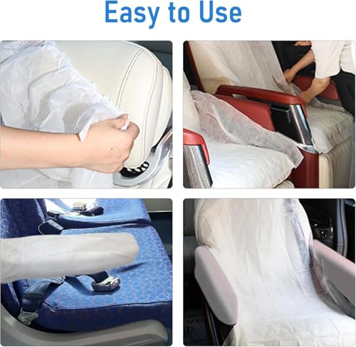 Disposable Airplane Seat Covers, Non-Woven Fabric Public Seat Protective Wrap with Handrail Cover, Portable Seat Covers for Travel, Train, Bus, Car, Airplane, Movie Theatre - 6Pcs