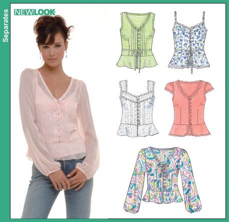 New Look By Simplicity Pattern 6563, Feminine Blouse in 5 Styles. Size a (8-18)