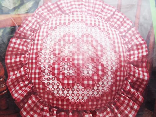 Cherry Gingham Frost Spider Lace Kit-12 [Without Ruffle] Diameter Pillowtop.Kit Contains Cotton Gingham Fabric for Design, 100% Cotton Embroidery Floss, Needle, Instructions, Chart.