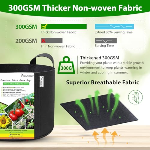SYOURSELF 6 Pack Grow Bags 10 Gallon Fabric Pots,Thickened Nonwoven Grow Bag with Handles,Fabric Pots for Vegetable Flower Tomato Potato Garlic Indoor Outdoor Plants +6 Waterproof Garden Lables
