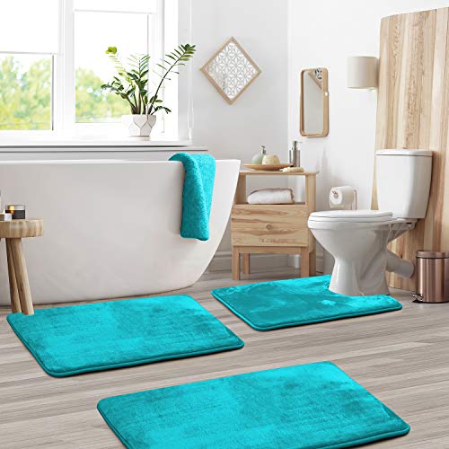 Clara Clark Bathroom Rugs Sets 3 Piece, Velvet Memory Foam Bath Mat