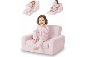 Kids Chair for Toddler, Foldable 3-in-1 Toddler Couch, Kids Couch Playroom & Bedroom Furniture, Convertible Sofa to Lounger f