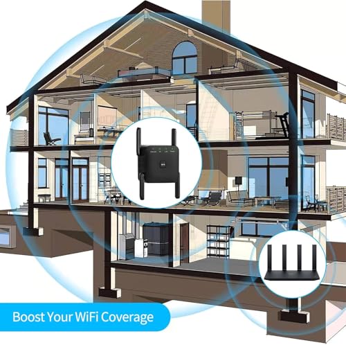 Dual-Band Gigabit WiFi Signal Extender, Features 1200Mbps High-Speed Wall-Penetrating 5G/2.4GHz Wireless Repeaters,Four Antennas Enhance Wireless Signal for 360° Coverage