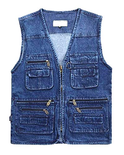 Daoba Herren Jeansweste Fotografen Ärmellos Jacken Outdoor Camping Multi-Tasche Wandern Arbeitsweste Baumwolle…