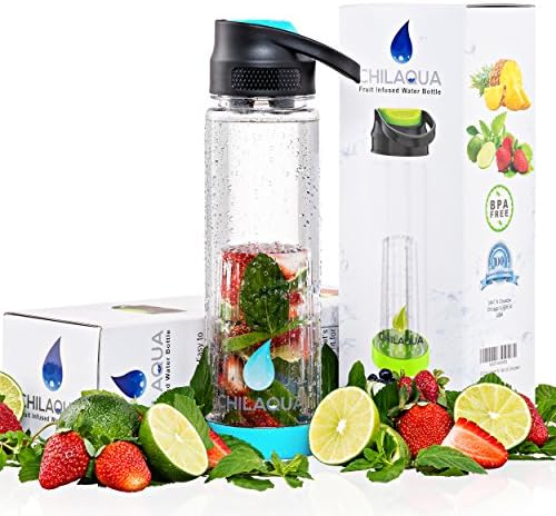 ChilAqua Best Fruit Infuser Water Bottle - Large 25 Oz - Slide Back Lid + Silicone Ice Sphere Maker - Premium Infuser Made of Tough Eastman Tritan + Ebook Recipes