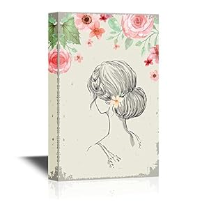 Canvas Wall Art - Back View of a Lady with Flowers - Gallery Wrap Modern Home Art | Ready to Hang - 12x18 inches