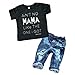 Toddler Baby Boy Clothes Sets Casual Letter Printed T-Shirt Funny Top Tee + Denim Holes Pants Outfits Size 2-3 Years