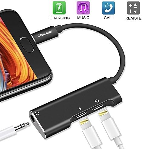 iPhone 7 8 X Splitter, Ofspower 3 in 1 Dual Lightning with 3.5 mm Headphone Jack Audio Adapter Splitter for iPhone 7/7 Plus/8/8 Plus/X