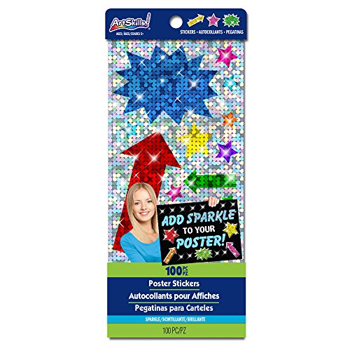 ArtSkills Poster Shape Stickers, Assorted Colors and Shapes, Sparkle, 100 Pieces