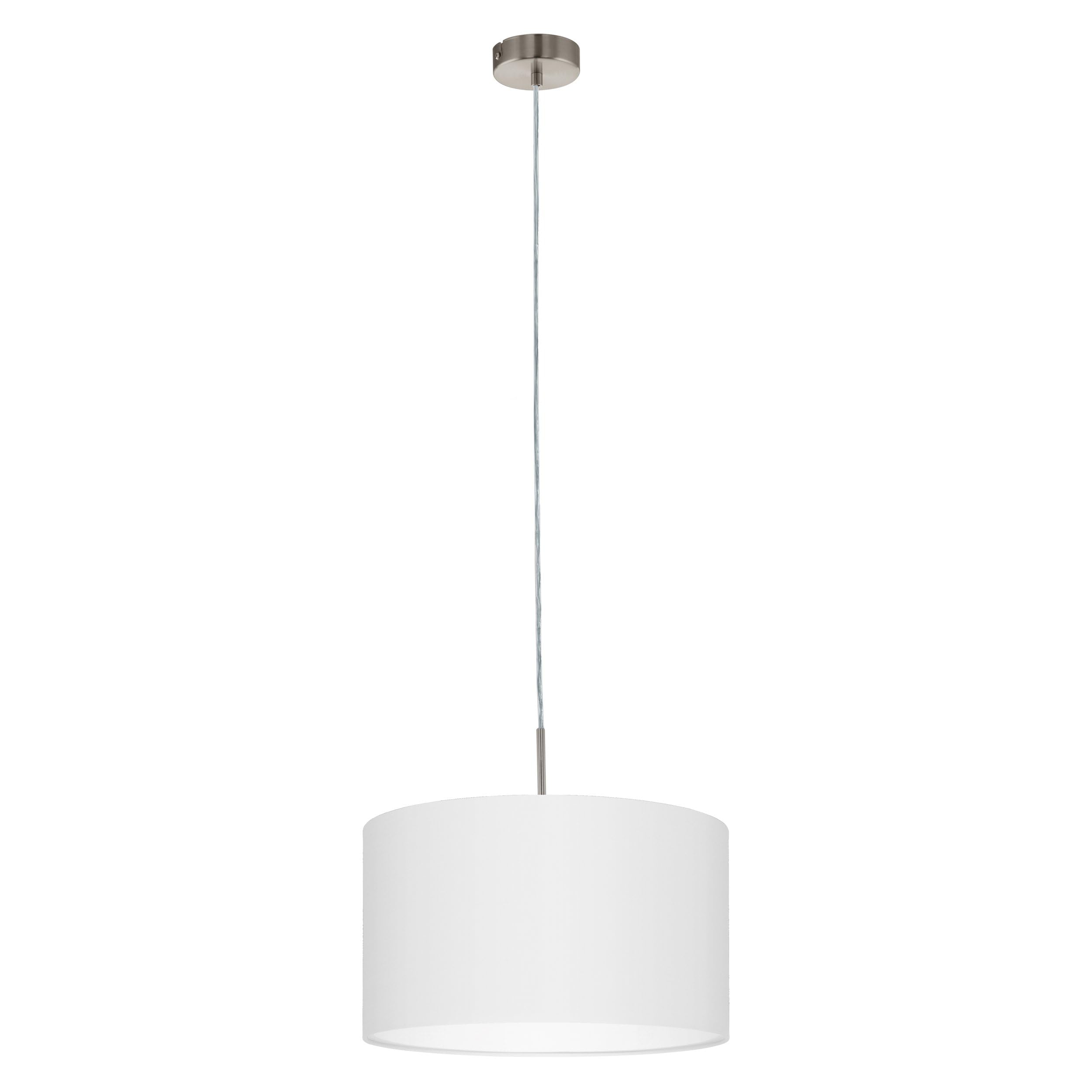 Eglo Pendant Lamp Pasteri, 1 Bulb Fabric Pendant Light, Steel and Fabric Hanging Ceiling Lights, Colour: Nickel Matt, White, Socket: E27, Ø: 38 cm (14.9")
