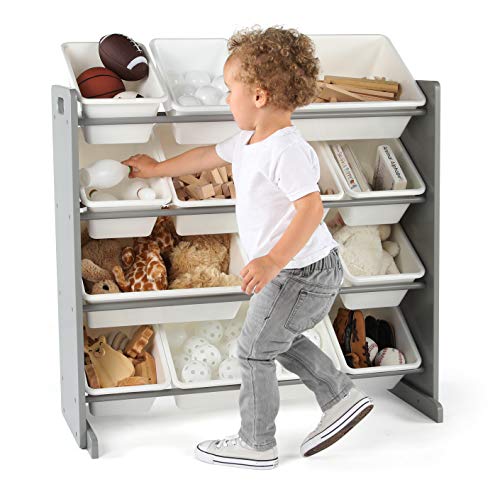 51Wseh2eJQL - Tot Tutors Kids' Toy Storage Organizer with 12 Plastic Bins, Grey/White (Inspire Collection)