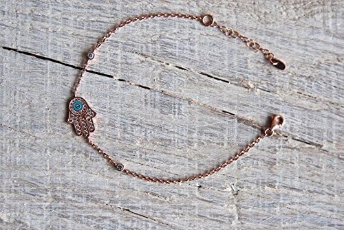 Sterling Silver Hamsa Evil Eye Bracelet, Women Jewelry, Rose Gold Silver Bracelet, Nazar Bracelet, Abundance Bracelets, Fertility Bracelets