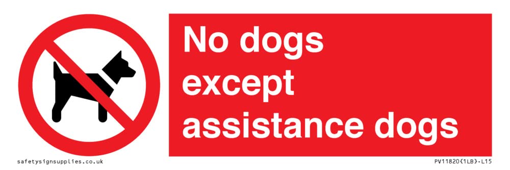 No dogs except assistance dogs Sign - 150x50mm - L15