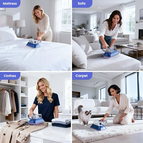 Mattress Vacuum Cleaner, Powerful Vibration Handheld Vacuum Cleaner with UV-C Light and LED Display, HEPA Filter, Handheld Hoover Cordless for Bed, Carpet, Sofa, Crib, Pillows (bright blue)