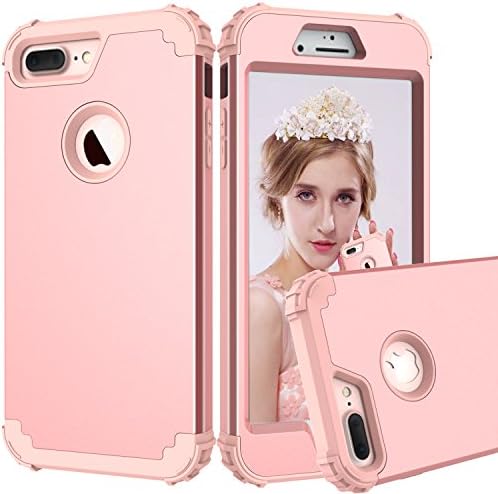 Case For iphone 7,OTRON Shock Absorption Heavy Duty Anti-knock Anti-Skid Dirty Proof Hybrid Soft Silicone And Hard PC 3 in 1 Case Cover For Apple iphone 8 iphone 7 4.7 inch (Rose-G)