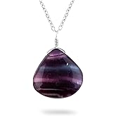 CRYSTALINES Natural Gemstones Dainty Pendant, Polished Tear-Drop Stones Necklace, Handmade Boho Hypoallergenic Jewelry for Women, Chakra Healing Crystals, Adjustable Chain-16+2inch
