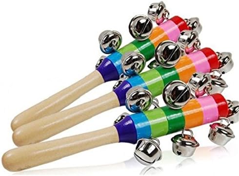 olyclass Baby Kids Rainbow Wooden Handle Bell Jingle Stick Shaker Rattle Toys(3PCS)