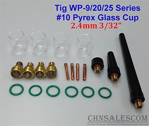 CHNsalescom 21 pcs TIG Welding Gas Lens #10 Pyrex Glass Cup Kit for WP-9/20/25 2.4mm 3/32"