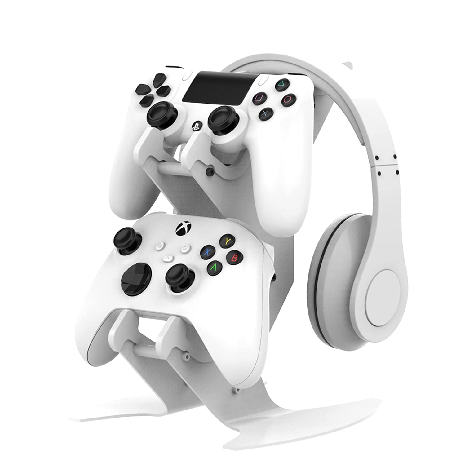NBCP Controller Holder, Game Controller Headset Stand for Xbox Series X S/Xbox one / PS5 / PS4 / NS/PC/Headset, Aluminum Metal Headset Mount Universal Organizer for Video Game Accessories (White)