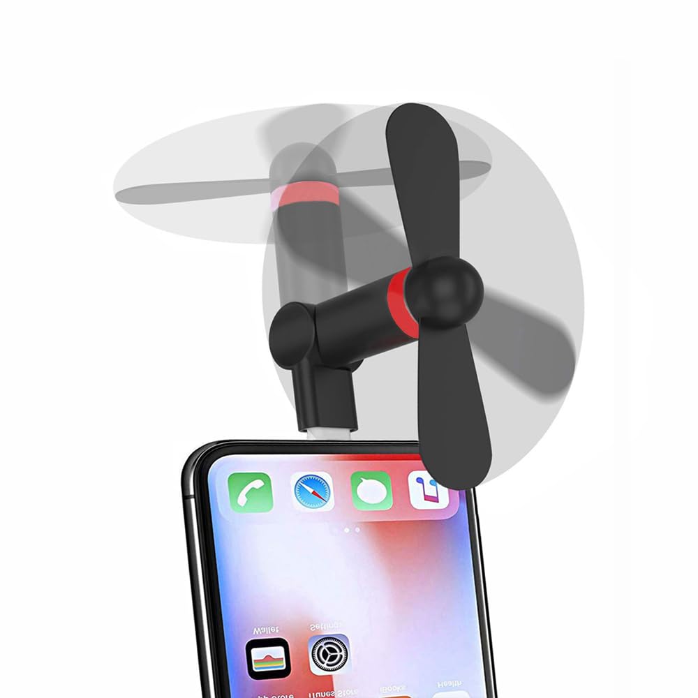 Mini Phone Fan, Wuedozue 180 Rotating Portable Cool Cooler Mobile Phone Fan Compatible with iPhone 14/14Pro Max/13/13 Pro Max/12/12 Pro Max/11/11 Pro/11 Pro Max/X/Xs/Xr/iPad and More (black)