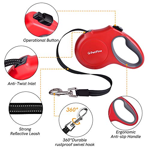 PetiFine Retractable Dog Leash with Dispenser and Poop Bags, 16ft Heavy