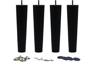 WEICHUAN Black Round Solid Wood Sofa Couch Chair Ottoman Loveseat Table Dresser Cabinet Furniture Legs Wooden Furniture Feet Replacement (10" Set of 4)