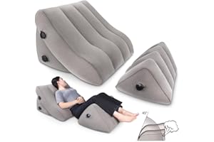 SAHEYER Inflatable Bed Wedge Pillow Set, 2 PCS Post Surgery Support Pillow for Back, Knees, Leg Pain Relief, Adjustable Sitting Pillows for Acid Reflux, Anti Snoring, Heartburn, GERD Sleeping, Grey