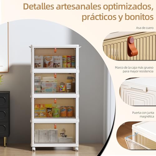 NETEL Plastic Storage Boxes, 47L 4 Units Storage Box with Lid, Plastic Folding Box, Stackable Storage Box with Wheels, Suitable for Bedrooms, Living Rooms and Kitchens