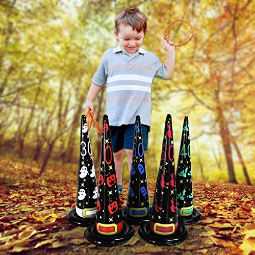 MeiGuiSha 5PCS 16 in Inflatable Witch Hat Ring Toss Game Halloween Games with 8 Plastic Ring Toss(M) - Thumbnail 5