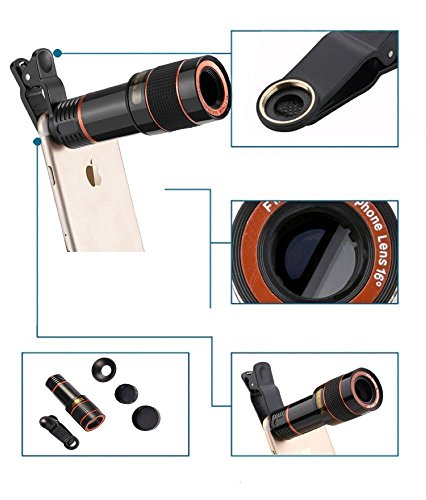 Godefa Cell Phone Camera Lens, 12X Zoom Telephoto Universal Clip On Lens Kit for iPhone 7/6S/6 Plus/5/4,Samsung, Android and Other Phones - Thumbnail 2