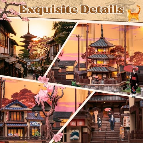 CUTEBEE Book Nook Kit - Maison de Poupée pour Adultes, Scène de Rue Japonaise Miniature, Décoration de Bibliothèque, Cadeau pour la Famille (Twilight Sakura Path)
