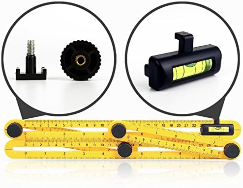 Multi Angle Measuring Ruler, Adjustable Construction Template Tool, Fold-able Angleizer for Builders, Craftsmen, Carpenters &amp; DIYer by Relarr (Yellow)