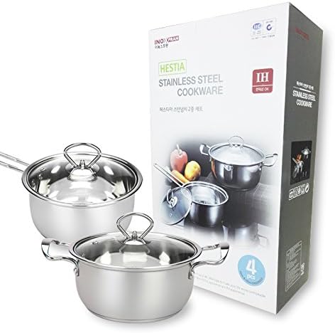 Ecin Tri-Ply Stainless Steel Cookware Set With Tempered Glass Lid | 1-Quart Saucepan & 2-Quart Stockpot