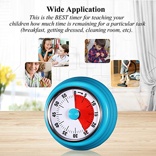 AIMILAR Magnetic Mechanical Timer 60 Minute Visual Kitchen Countdown Timer With Alarm for Cooking Baking Sports Kid (Blue) - Thumbnail 7