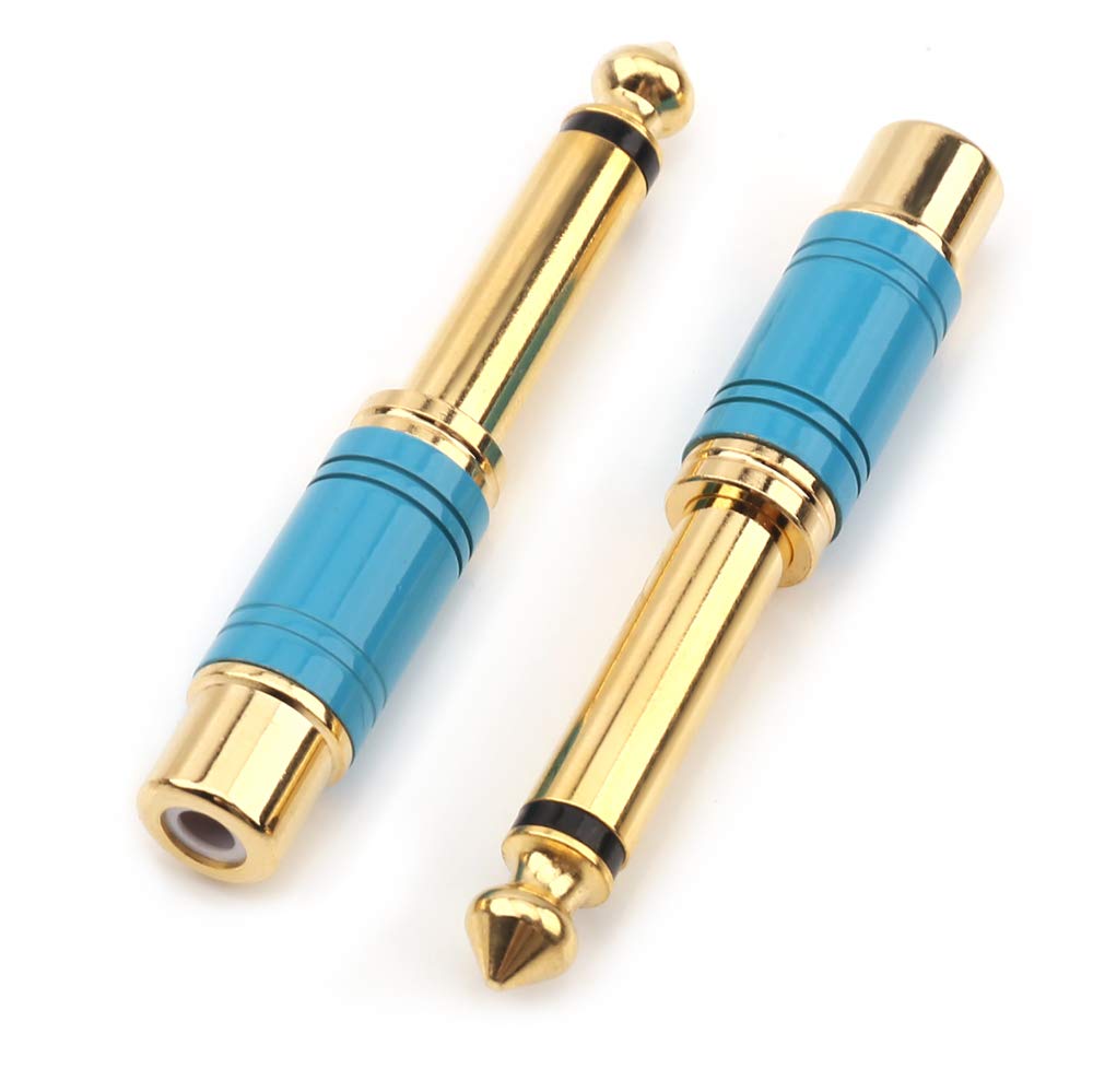 NANYI 6.35mm 1/4 inch Male Mono TS To RCA Female Interconnect Audio Adapter conversion plug,(Blue 2 Pack)