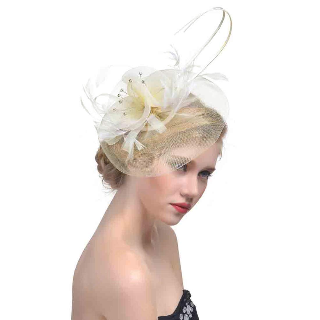Women Fascinator Hat Flower Feather Headband Flapper Pillbox Hat Bowler Mini Top Hat Hair Clips Race Ascot Hat Bridal Wedding Headdress Headpieces Hair Accessories for Evening Party Prom Church