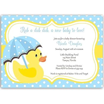 Amazon Com Baby Shower Invitation Little Duck White Blue Yellow