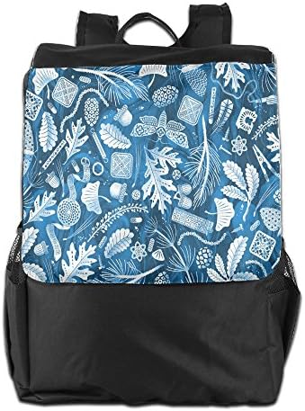 Flying XIE Travel Backpack Leaves Hazelnut Blue Pattern Laptop Bag Large Capacity