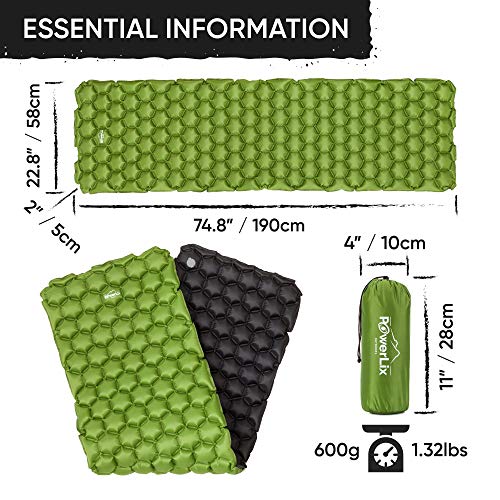 POWERLIX Ultralight Sleeping Pad for Camping with Inflating Bag, Carry