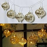 Valery Madelyn 7.2Ft Led String Light Decorated with 10ct 100mm Elegant Champagne Gold Glass Christmas Ball Ornaments and 10 Lights Battery Operated, Themed with Tree Skirt(Not Included)