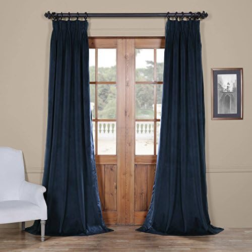 HPD Half Price DrapesVelvet Blackout Curtains/Drapes - 120 Inches Long 1 Panel Blackout Curtain Signature Pleated for Living Room & Bedroom - 25W X 120L, Midnight Blue