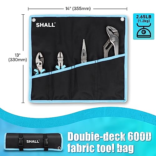Shall 4-Piece Pliers Set, Pliers Tool Set, 6-inch Side Cutters, 8-inch Needle-Nose Pliers, Two-Tone TPR Handle, Roll-Up Storage Case Included