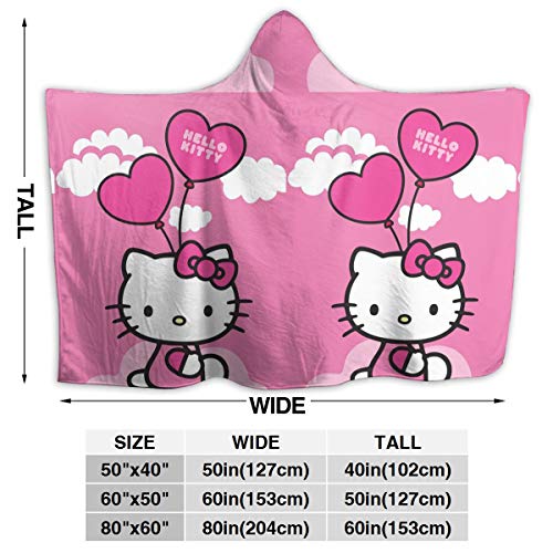 JINUNNU Hooded Blanket Hello Kitty Ballon Rose Throw Wearable Cuddle
