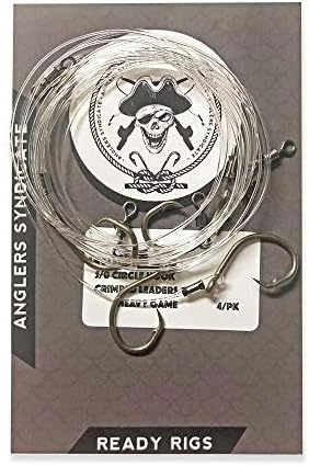 AnglersSyndicate Monofilament Crimped Saltwater Fishing Leader line Pack for Live Bait, Cut Bait, 5/0 Circle Hook with Black Ball Bearing Swivel.1 Pack with 4 Leaders