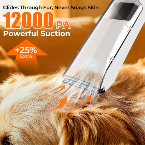 AiRiOBO Dog Grooming Vacuum Kit, 12000Pa Pet Hair Vacuum with Clipper | 2L Dust Cup, Low Noise, 5-in-1 Grooming Kit with Clipper & Cleaning Brush for Home Shedding and Trimming, PG100