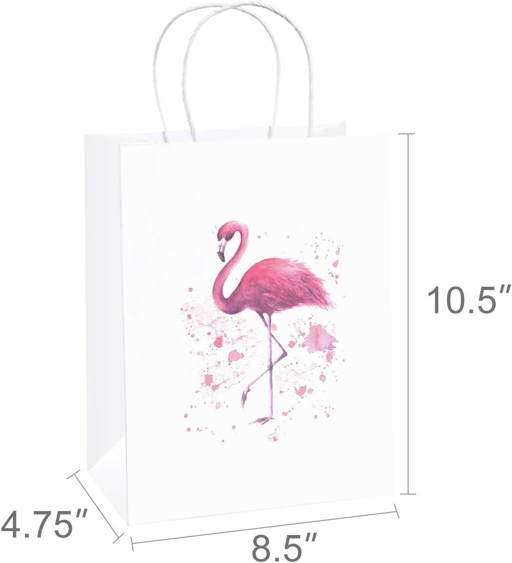 Flamingo Kraft Paper Gift Bags With Handles Pink Flamingo Designed Gift Bags For Shopping Gifts Parties Retail Merchandise Wedding Craft Set Of 25 Pcs Pack Medium Size 8x4 75x10 Inches Amazon Co Uk Kitchen Home