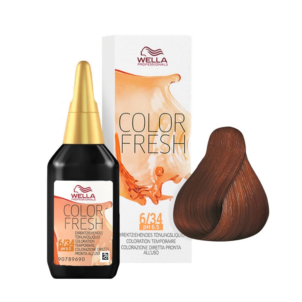 Wella Colour Fresh Semi-Permanent Hair Colour, No. 6/34 Dark Blonde Copper Gold, 0.098 kg