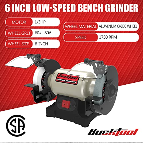 BUCKTOOL 6Inch SlowSpeed Bench Grinder Power Tools, Professional